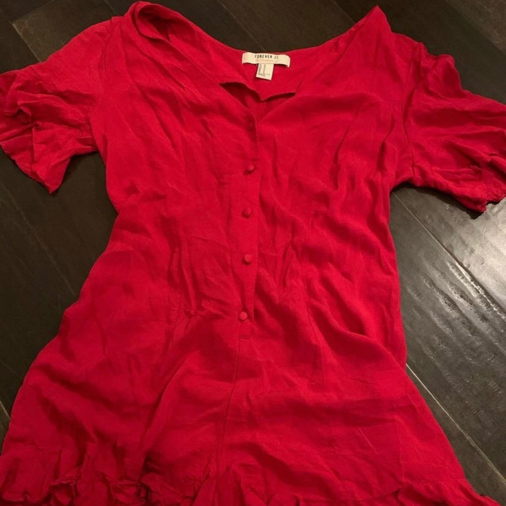 Red button up romper